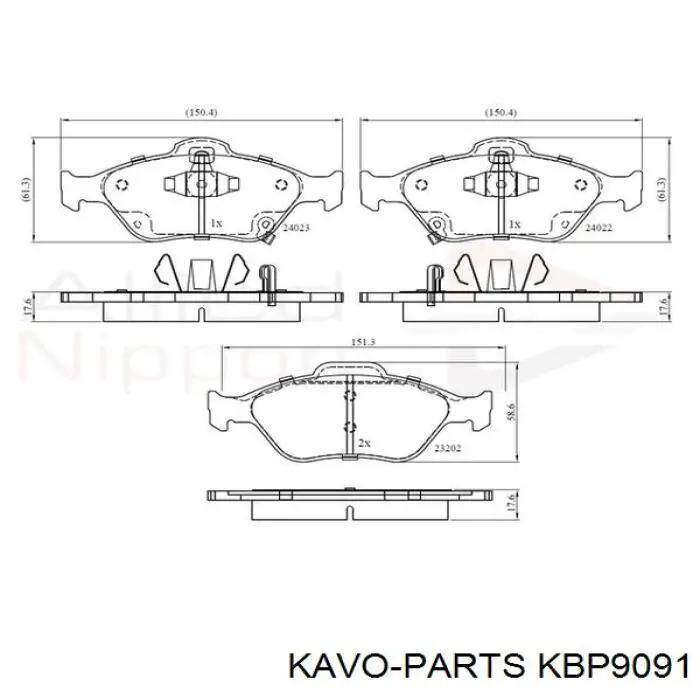 Передні тормозні колодки KBP9091 Kavo Parts