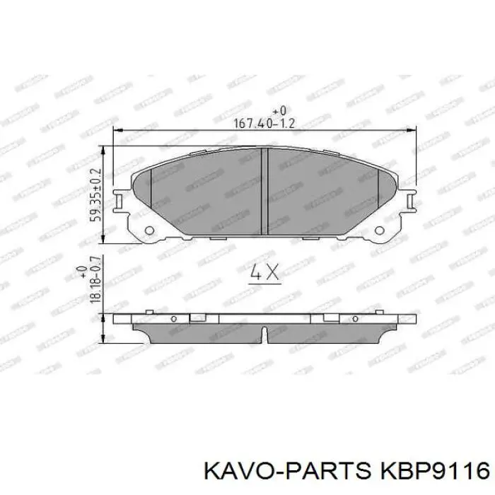 Колодки гальмівні передні, дискові KBP9116 Kavo Parts