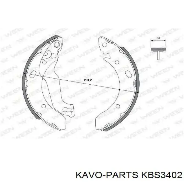 Купити KBS3402 Kavo Parts Колодки гальмові задні, барабанні