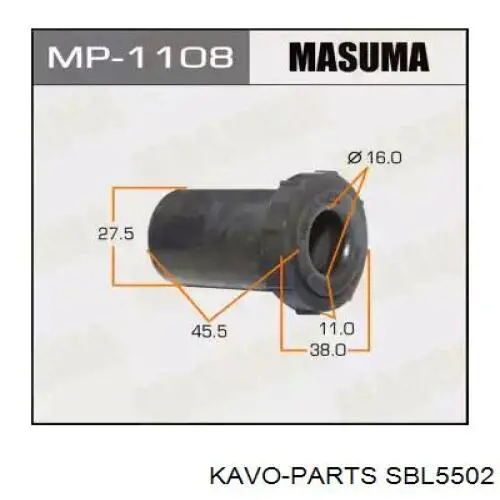 Купити SBL5502 Kavo Parts Сайлентблок ресори, задній