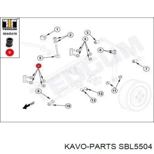 SBL5504 Kavo Parts сайлентблок ресори, передній