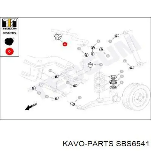 Гумка заднього стабілізатора Kavo Parts SBS6541