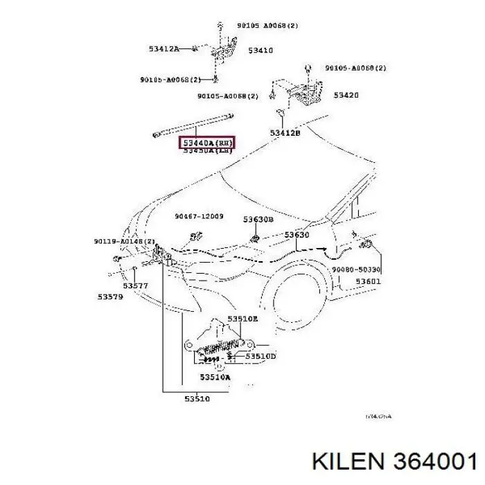 Купити 364001 Kilen Амортизатор капота правий