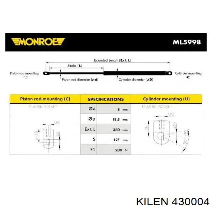 Купити 430004 Kilen Амортизатор скла задніх, 3/5-ї двері (ляди)
