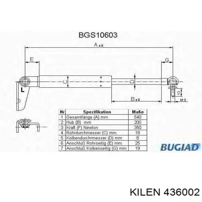 Амортизатор двері задньої Kilen 436002 ціна, від 18.46 USD