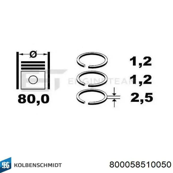Кільця поршневі на 1 циліндр, 2-й ремонт (+0,50) KOLBENSCHMIDT 800058510050
