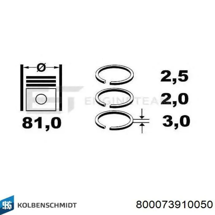 800073910050 Kolbenschmidt Комплект поршневих кілець на двигун, 2-й ремонт (+0,50)