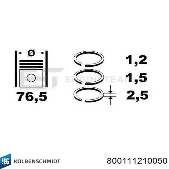 800111210050 Kolbenschmidt Кільця поршневі на 1 циліндр, 2-й ремонт (+0,50)