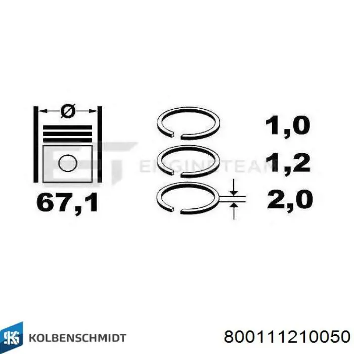 Кільця поршневі на 1 циліндр, 2-й ремонт (+0,50) Kolbenschmidt 800111210050 ціна, від 30.35 USD