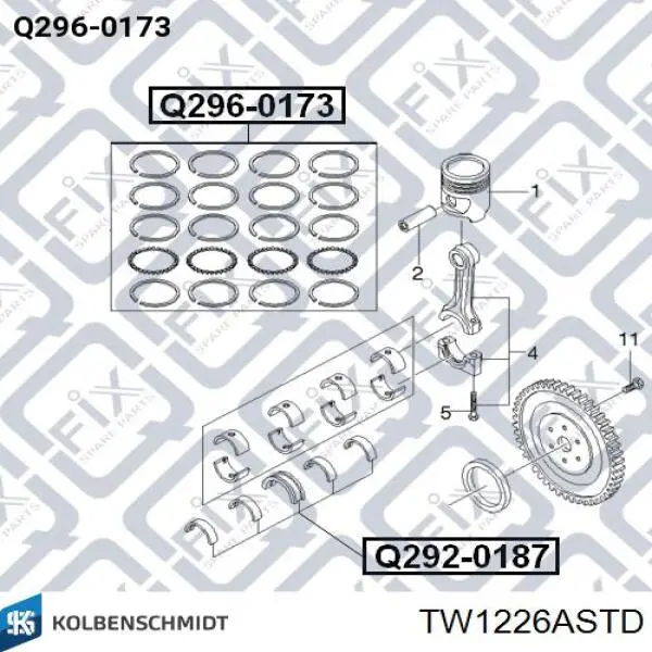 TW1226ASTD Kolbenschmidt півкільце підпірне (розбігу колінвала, STD, комплект)