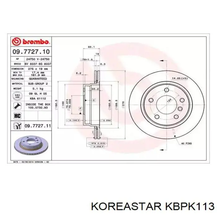 KBPK113 Koreastar Передні гальмівні колодки