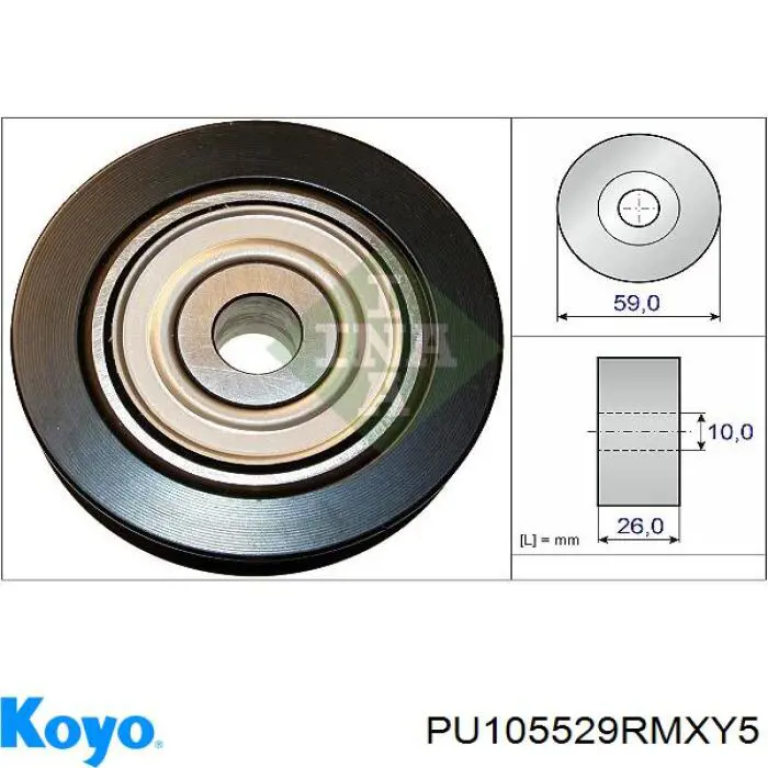Ролик приводного ременя, паразитний Koyo PU105529RMXY5 ціна, від 34.29 USD