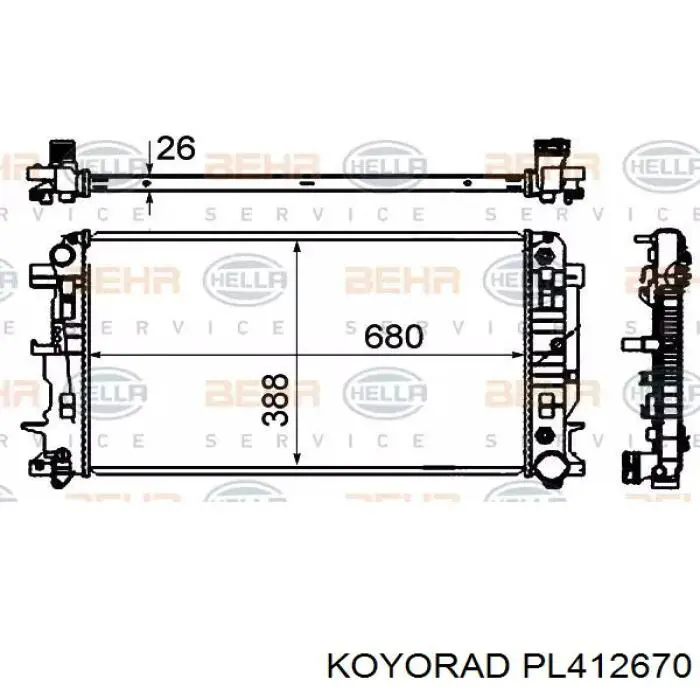 Радіатор охолодження двигуна PL412670 Koyorad