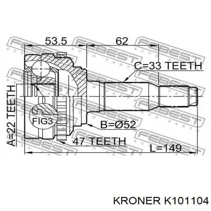 K101104 Kroner шрус зовнішній передній