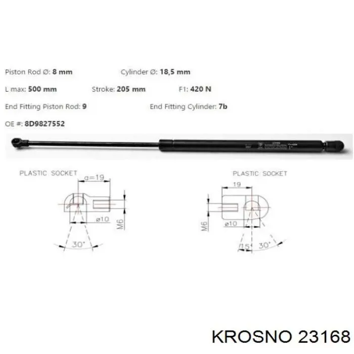 Амортизатор двері задньої Krosno 23168 ціна, від 8.12 USD