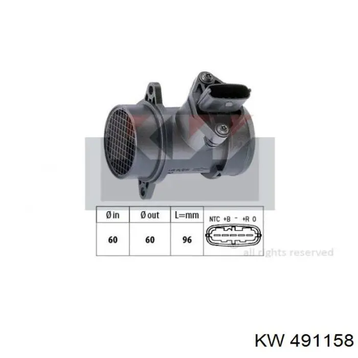 Датчик потоку (витрати) повітря, витратомір MAF - (Mass Airflow) 491158 KW