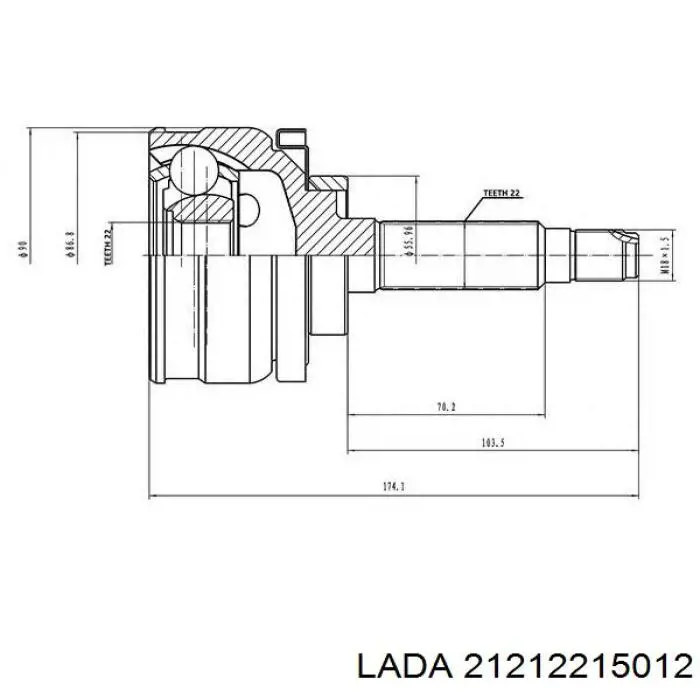 ШРУС зовнішній передній 21212215012 Lada