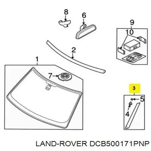 DCB000335PNP Land Rover молдинг лобового скла, верхній