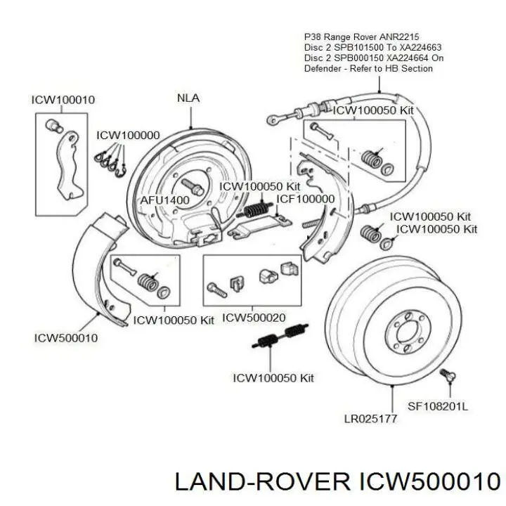 ICW500010 Land Rover Колодки гальмівні задні, барабанні