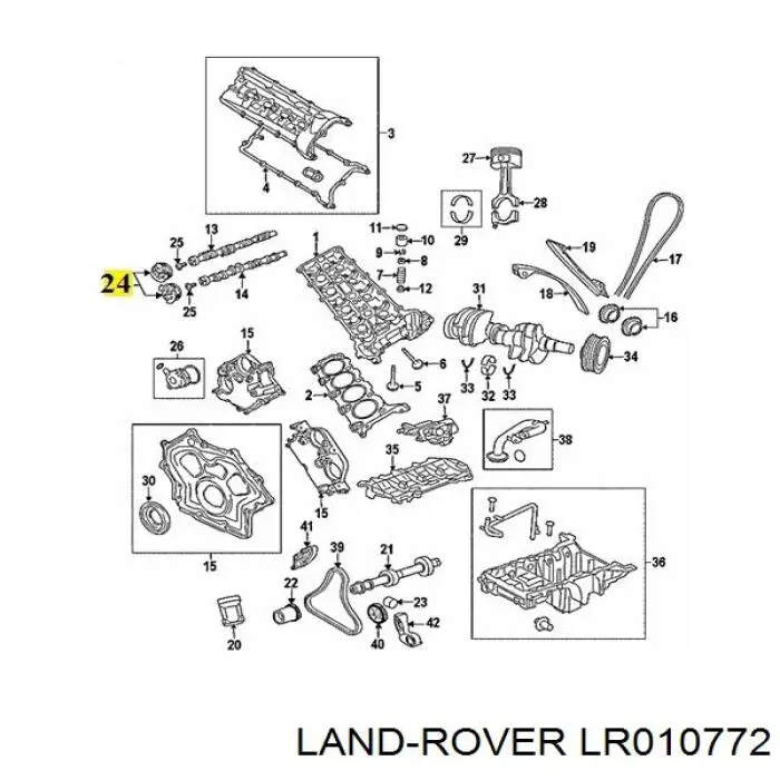 LR010772 Land Rover зірка-шестерня розподільного валу двигуна, впускного
