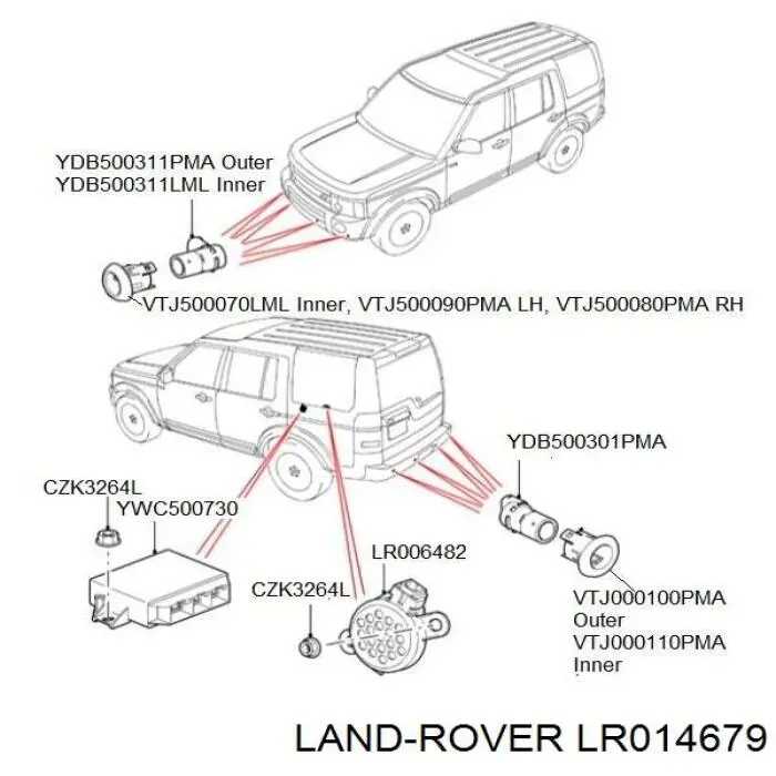 YMQ500782 Land Rover кабель/дріт парктроника бампера, заднього