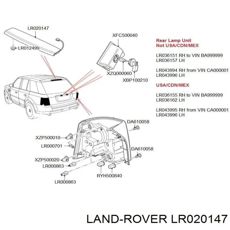 LR020147 Land Rover Стоп-сигнал заднього скла
