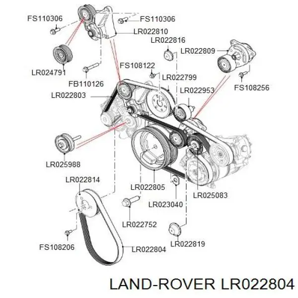 LR022804 Land Rover ремінь приводний, агрегатів