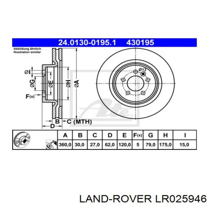 LR025946 Land Rover диск гальмівний передній