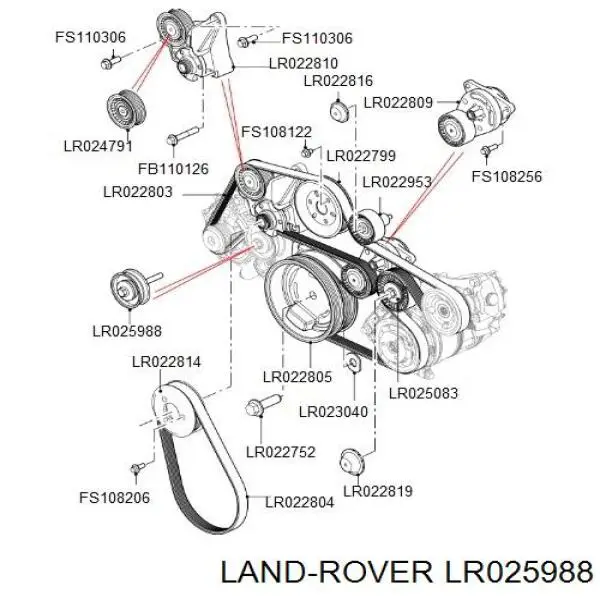 Ролик приводного ременя, паразитний LR025988 Land Rover