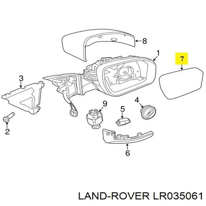 Дзеркальний елемент дзеркала заднього виду, правого LR035061 Land Rover