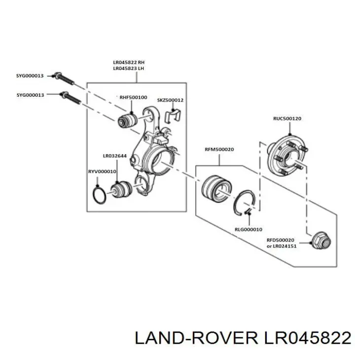 LR045822 Land Rover цапфа - поворотний кулак задній, правий