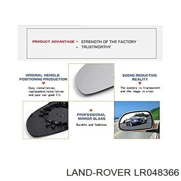 LR048366 Land Rover Дзеркальний елемент лівий