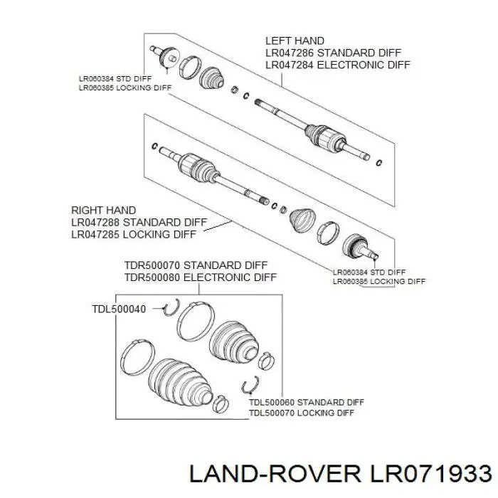 Піввісь задня, права Land Rover LR071933 ціна, від 50.85 USD