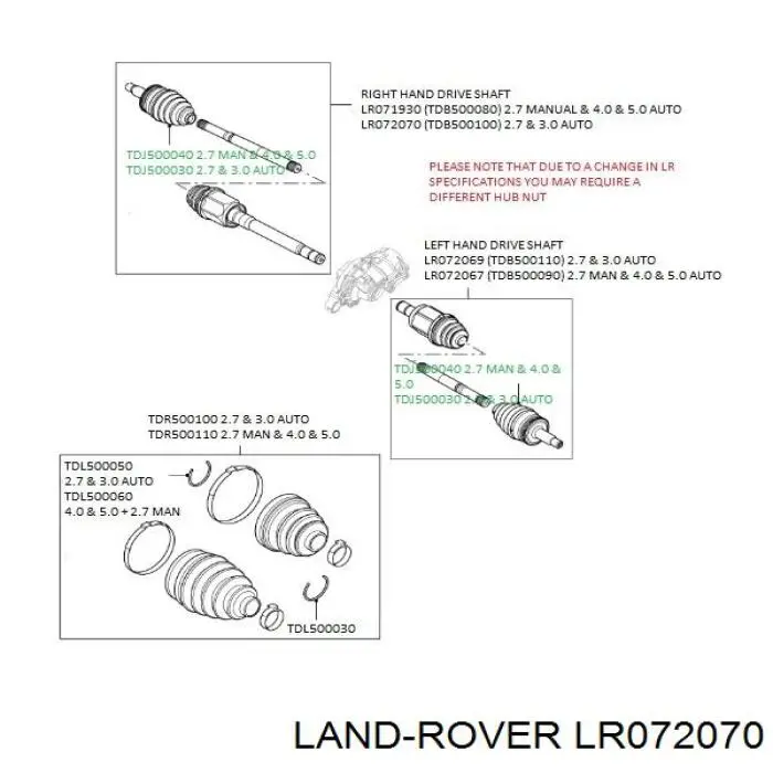 Піввісь (привід) передня, права Land Rover Discovery 3 (LR3) (Land Rover Діскавері)