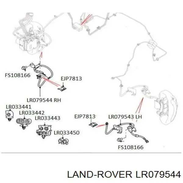 Шланг гальмівний передній, правий Land Rover LR079544 ціна, від 48.25 USD