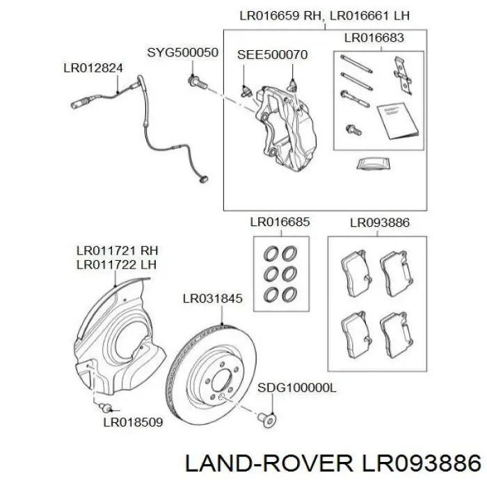 Гальмівні колодки Land Rover LR093886 ціна, від 83.64 USD