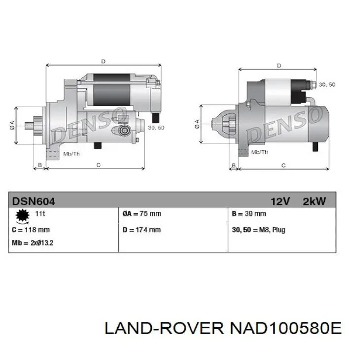 NAD100580E Land Rover Стартер двигуна