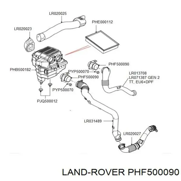 PHF500090 Land Rover датчик потоку (витрати повітря, витратомір MAF - (Mass Airflow))