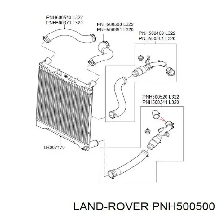 PNH500500 Land Rover шланг/патрубок интеркуллера, верхній лівий