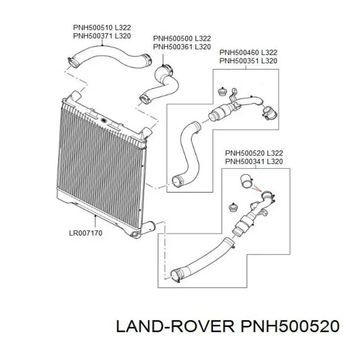 Купити PNH500520 Land Rover Шланг/патрубок радіатора охолодження, нижній