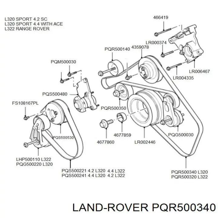 PQR500340 Land Rover ремінь приводний, агрегатів