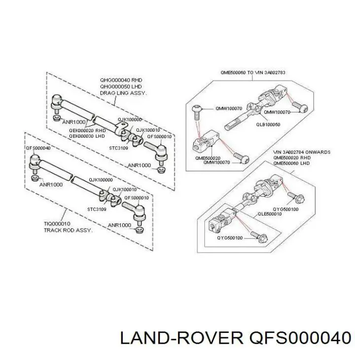 Накінечник центральної рульової тяги, задній правий QFS000040 LAND ROVER