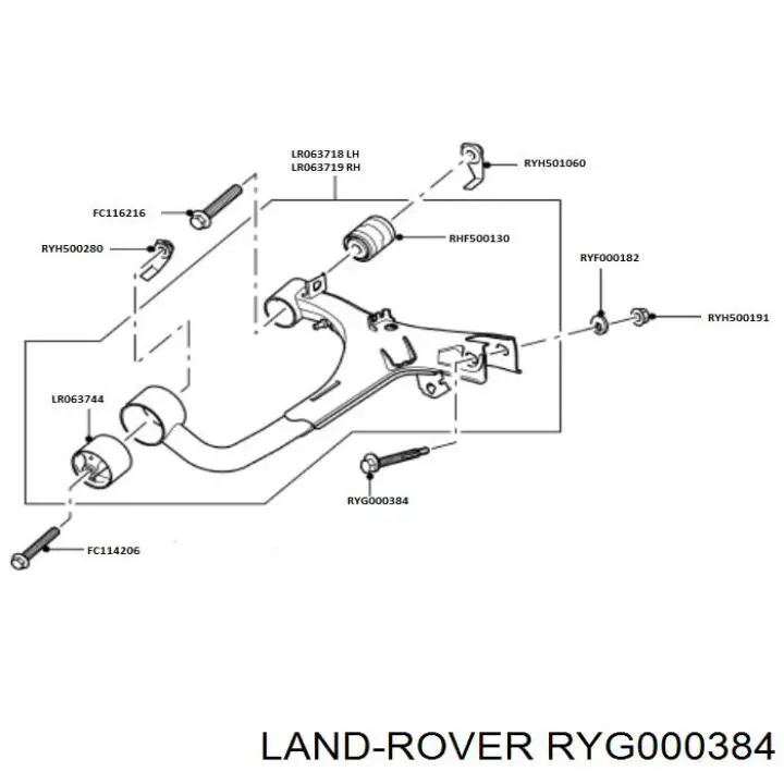 RYG000384 Land Rover болт кріплення заднього розвальний важеля, зовнішній