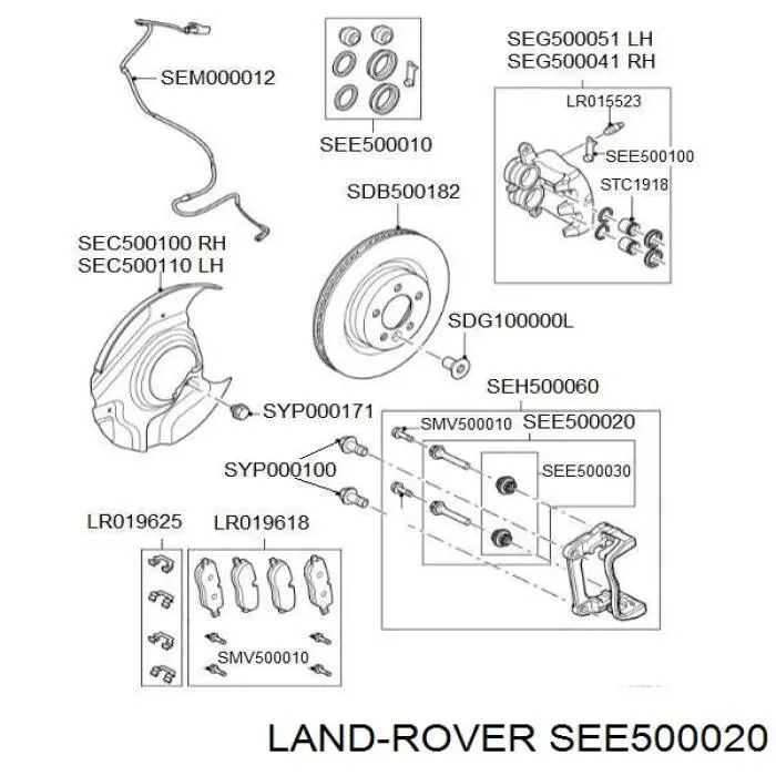 SEE500020 Land Rover Ремкомплект супорту гальмівного переднього (Включает направляющие)