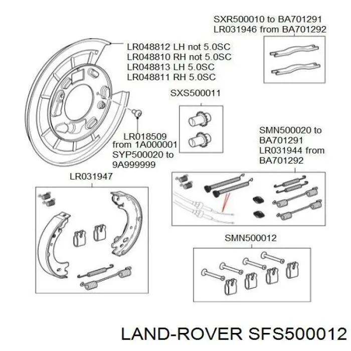 Колодки ручника / стоянкового гальма Land Rover SFS500012 ціна, від 60.18 USD