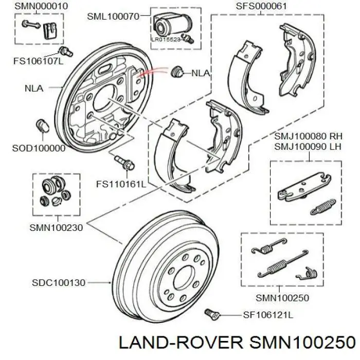 SMN100250 Land Rover Монтажний комплект задніх барабанних колодок