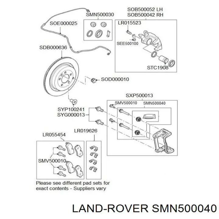 Ремкомплект супорту гальмівного заднього Land Rover SMN500040 ціна, від 17.57 USD