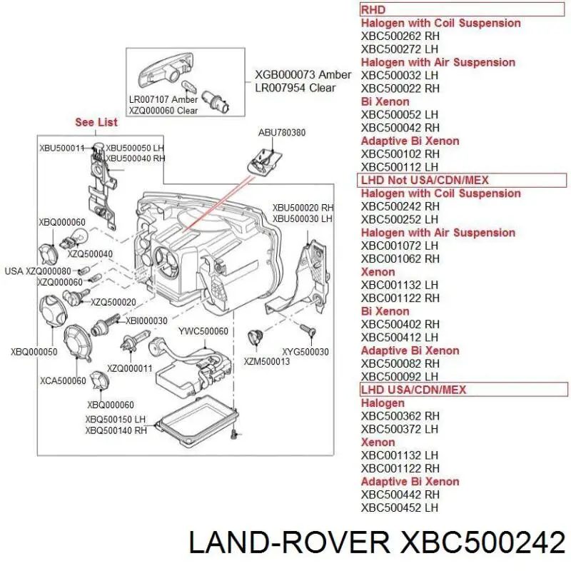 Фара правая Land Rover XBC500242 ціна, від 488.80 USD