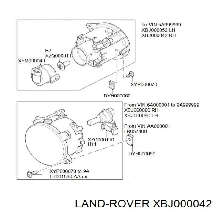XBJ000042 Land Rover фара протитуманна, права