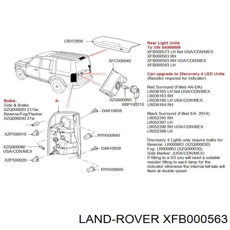 XFB000561 Land Rover ліхтар задній правий